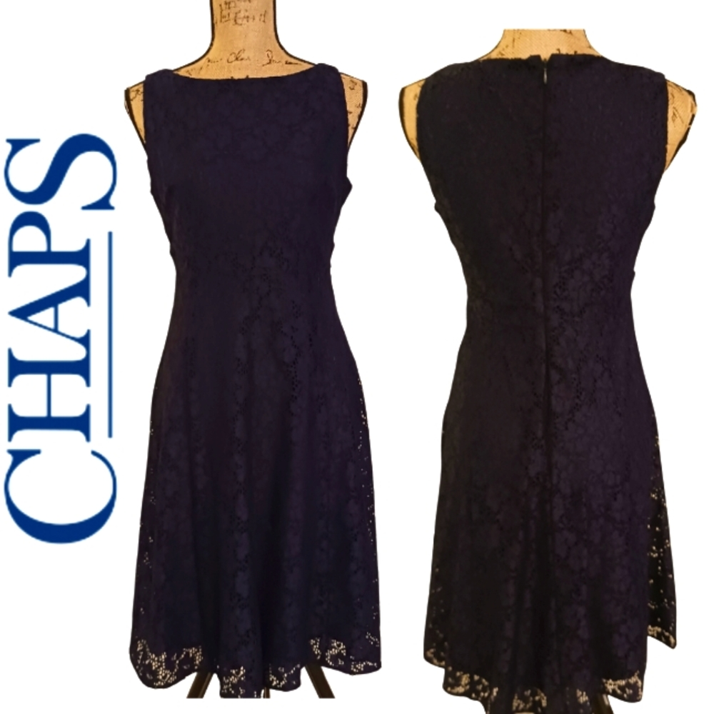 CHAPS Navy Blue Lace Sleeveless Fit And Flare Sress Size 6